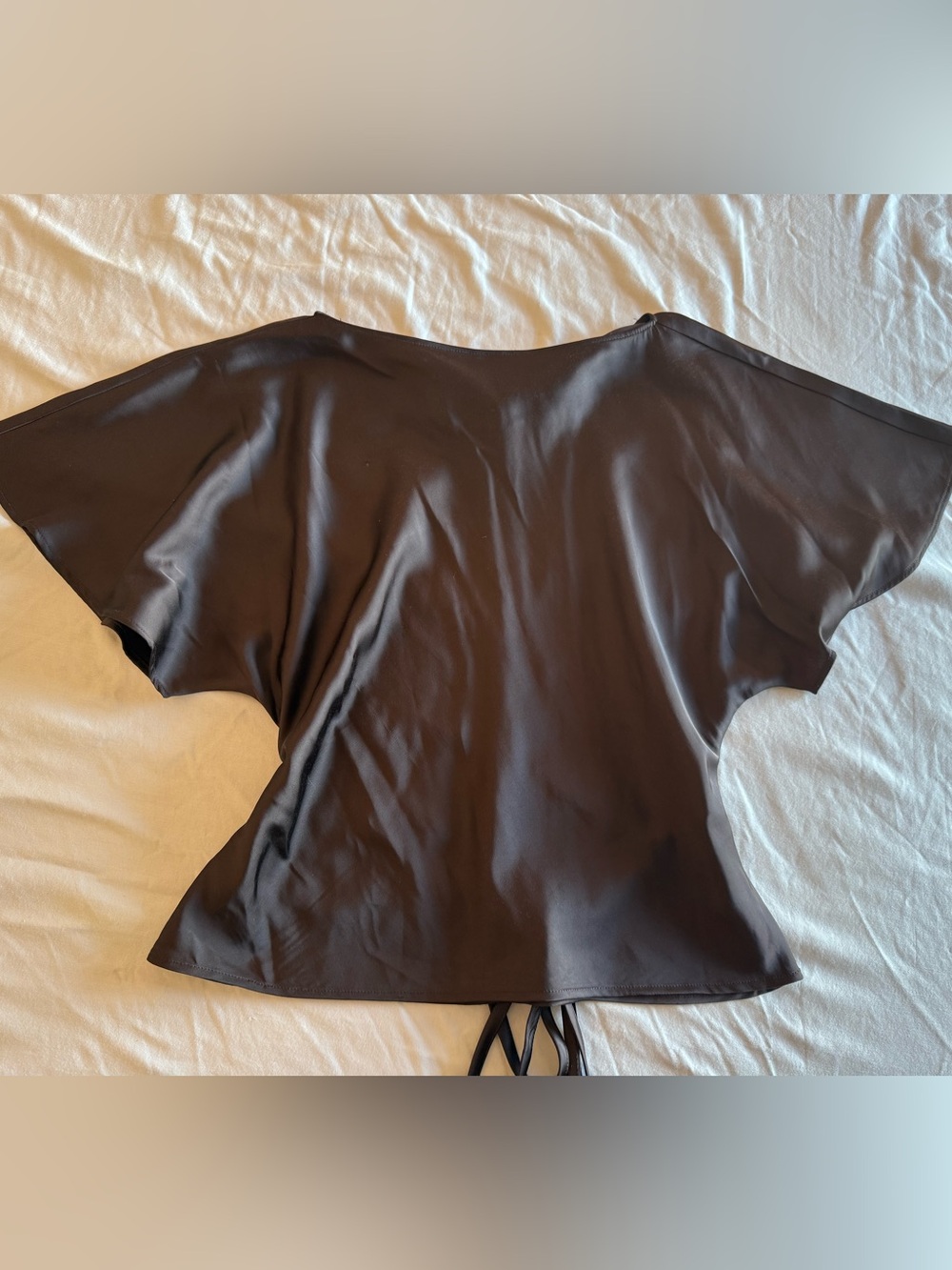 Abercrombie & Fitch Womens Satin Flutter Sleeve Slash Top Blouse Brown Tie Small